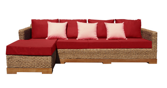 Canapé d'angle 4/5 places retour gauche revêtement chanvre rouge