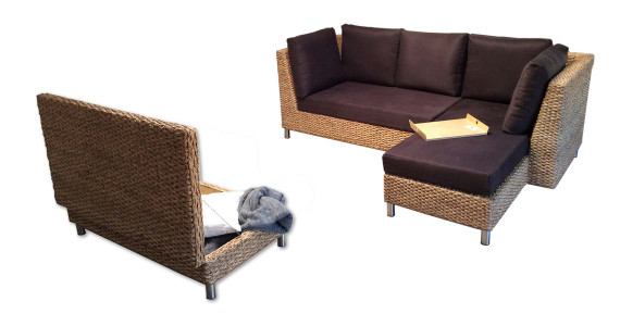 Ensemble canapé d'angle convertible avec banquette coffre de rangement