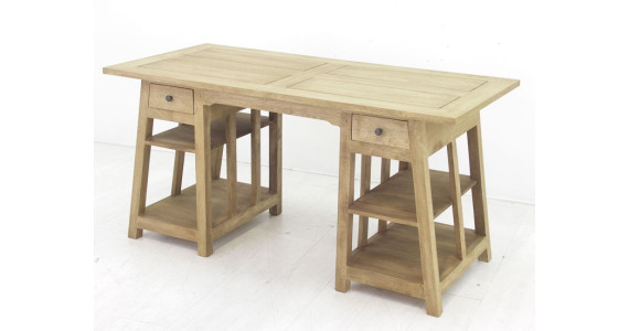 Grand bureau en bois massif style atelier