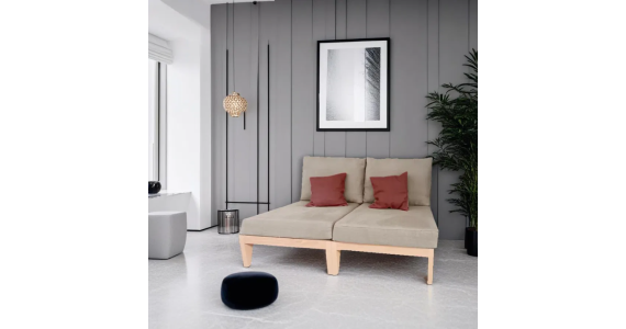 canapé composé de 2 chauffeuses indépendantes qui s'assemblent en hêtre naturel, ambiance minimaliste, entièrement déhoussable e