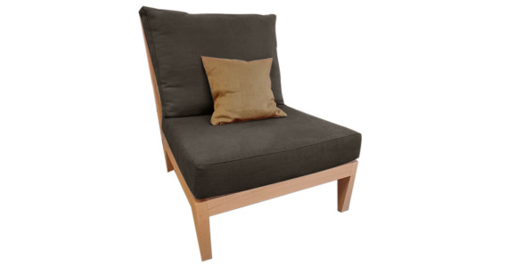 Fauteuil droit en bois naturel et tissu lin café, style scandinave, avec ou sans accoudoir, avec ou sans appui-tête. Made in Fra