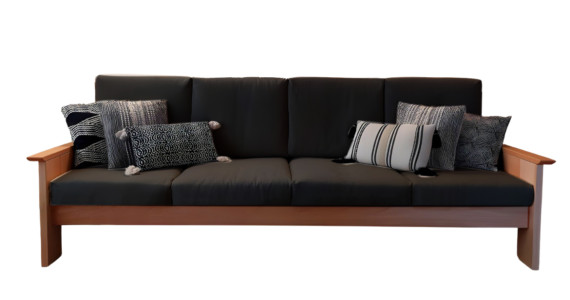 Grand canapé en bois massif moderne en lin café français, style naturel Made in France et bio