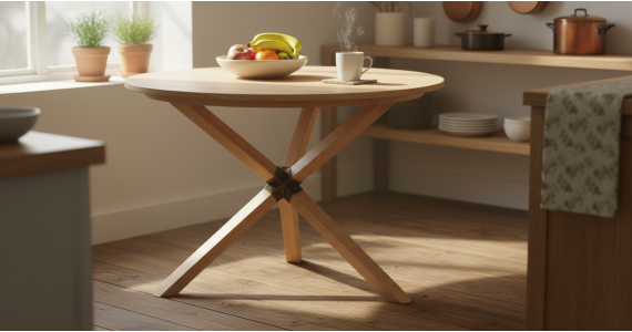 table à manger ronde en bois massif pied mikado