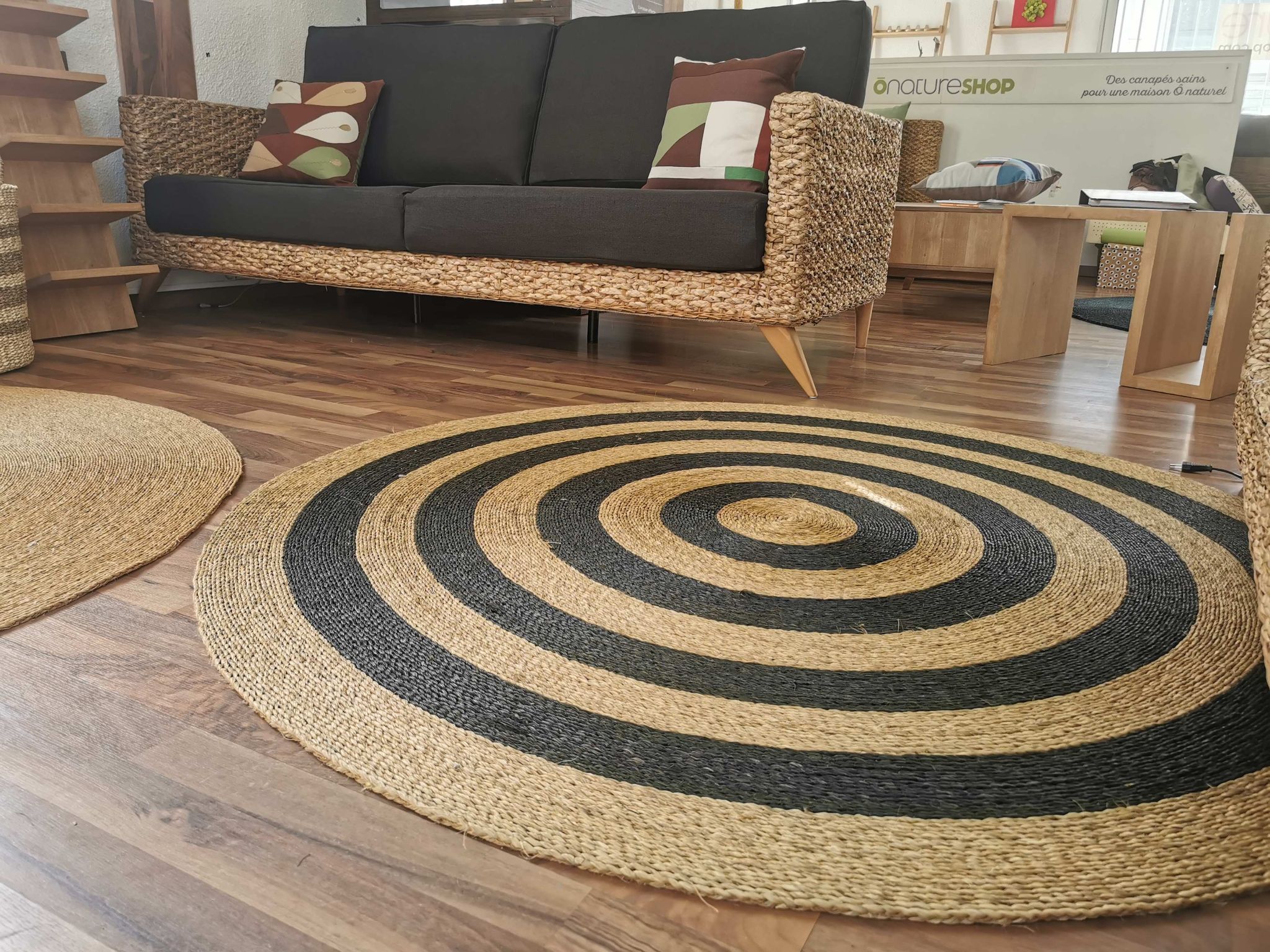 Grand tapis rond naturel