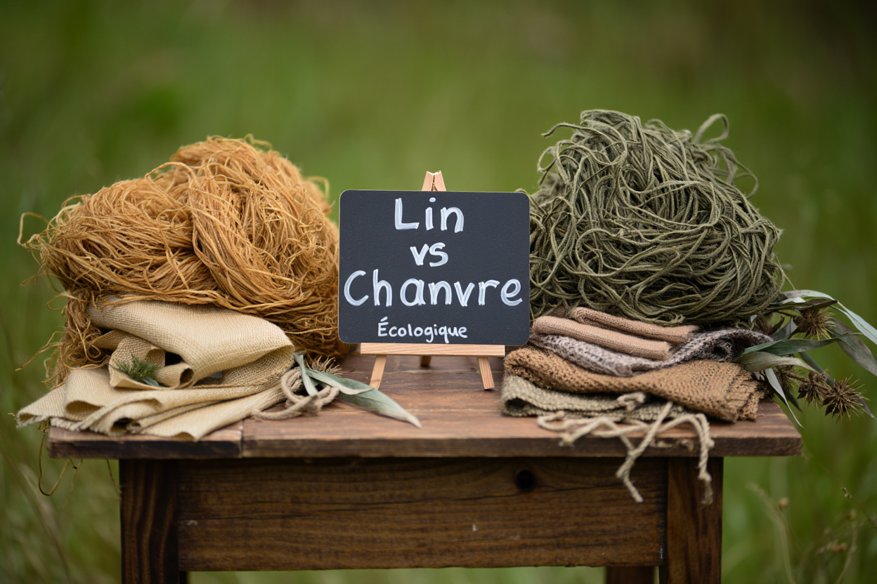 Fibres de lin et chanvre entrecroisées montrant les différences de texture